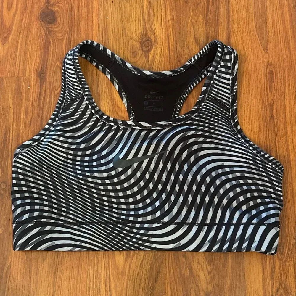 Nike Heather gray with black print swoosh Nike logo fitness bra top athletic top